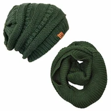 Wrapables Winter Warm Knitted Infinity Scarf and Beanie Hat Set, Hunter Green