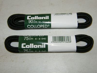 Collonil Black 3mm Round Rubber Laces 75 & 90cm Long Lace Straps Shoelaces