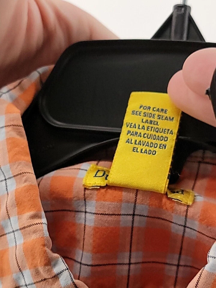 Camisa Cabeza de Pato Para Hombre Grande Color Naranja/Blanco Manga Corta Cuadros/Logo Abotonada Foto 4 de 4