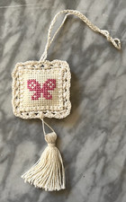 finished completed cross stitch scissors fob butterfly crochet border tassel