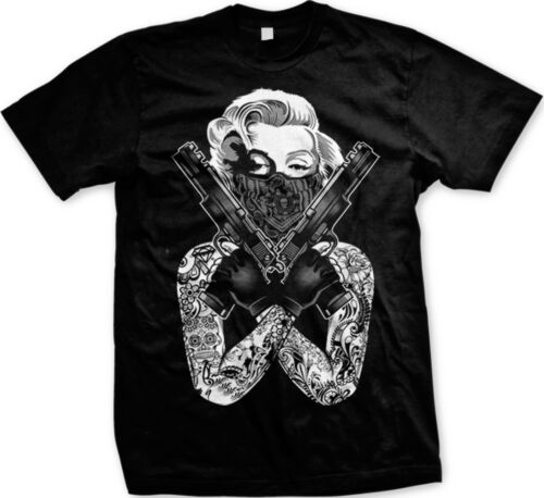 Marilyn Gangster Bandana Guns Swag Tough Tattoo New Men's T-shirt - Picture 1 of 12