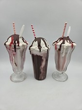  3 10" Display Fake Food Prop Strawberry Milkshakes/ Coke Float Handmade VTG