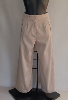 S Max Mara Damen Hose Beige Baumwolle Twill High Waist Wide Leg Gr. 34