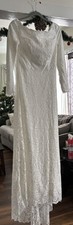June Bridals Size 10 Lace Long Sleeve Boatneck Wedding Dress w Sweep Train NEW