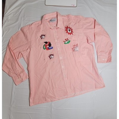 Womens Mili Designs long sleeve shirt, white/red stripes, size XL, dice