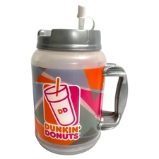 DUNKIN' DONUTS Large 64 oz Whirley Grey Clear Insulated Tumbler Water Coffee Jug