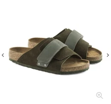 Men's 10 10M 43M W Birkenstock Kyoto Green Suede Leather Sandals One-Strap Clog