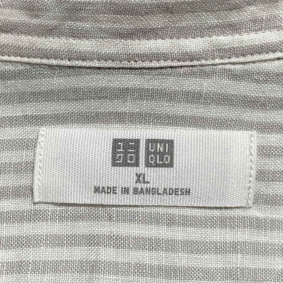 Uniqlo Shirt Men's XL Beige Striped Linen Long Sleeve Button-Up - Image 3 of 4