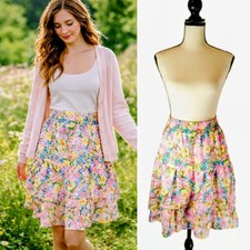 Autres Filles Cheery Cottagecore Coquette Fairy Floral Tiered Mini Skirt L