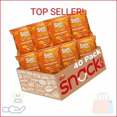 SunChips 100% Whole Grain Chips, Harvest Cheddar, 1 oz Bags, Pack of 40, No Arti