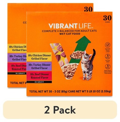 2 pack Vibrant Life Variety Pack Grilled & Roasted Flavor in Gravy Wet Cat Food