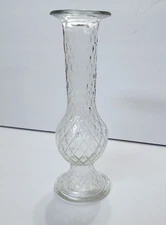 Vintage E O BRODY 920 BUD VASE Pressed Clear Glass 7.5" Diamond Cut Footed
