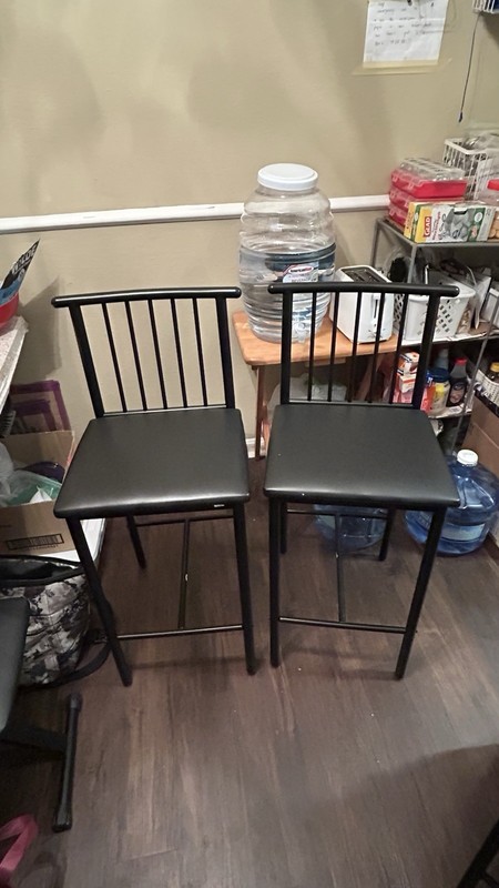 Set of 2 Black Metal Barstools 31 in Tall with Backrest, No Armrests