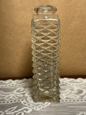 FTD 1986 Diamond Point Square Cut Clear Glass Tall Bud Vase