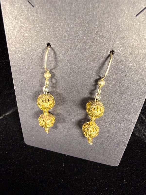 Gold Tone Filigree Vintage Beaded Pierced Earrings Handmade 1.5" See VIDEO
