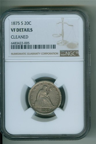 U.S. 1875-S SEATED LIBERTY 20 CENTS SILVER NGC VF DETAILS CLEANED