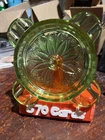 Vintage 1930's Jeanette Vaseline Uranium Sunflower Quad Rest Ashtray w/ Snuffer