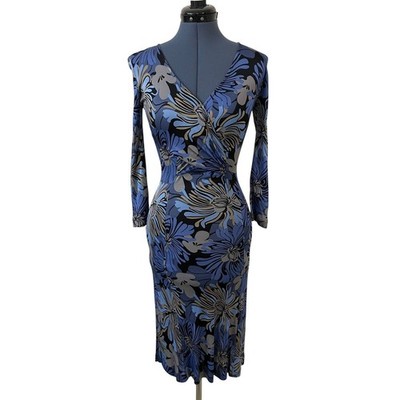 Vtg Rena Lange Blue Floral Jersey Faux Wrap Midi Bodycon Dress Wedding Boho 4 | eBay Vtg Rena Lange Blue Floral Jersey Faux Wrap Midi Bodycon Dress Wedding Boho 4 | eBay