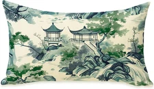 Chinoiserie Vintage Lumbar Decorative Rectangle Pillow Cover 12 X 20, Landscape 