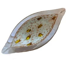 Murano Art Glass Centerpiece Bowl - Organic Leaf Design with Aventurine - 14"