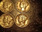 Mercury Dime lot. Four silver coins in very fine condition. See details.
