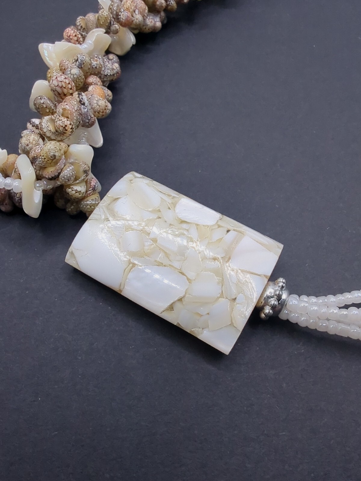 Statement Marble Pendant Statement Necklace Shell… - image 4