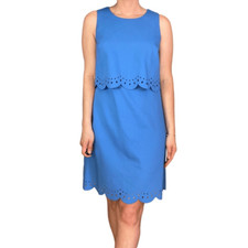 Loft Blue Eyelet Sleeveless Shift Dress Knee Length Size 6 Easter Work Party 