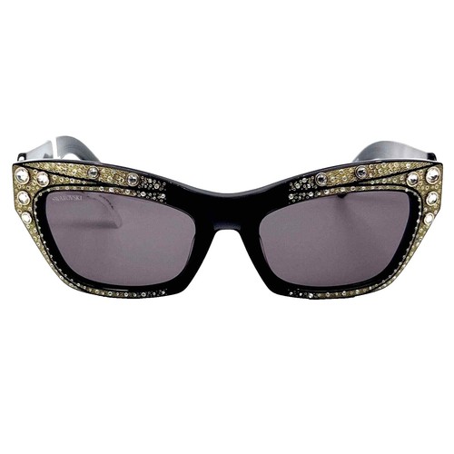 Womens Swarovski Audrey Black Plastic Rhinestone Design Sunglasses Sunglasses, Oval shape, Black | Swarovski main image 3