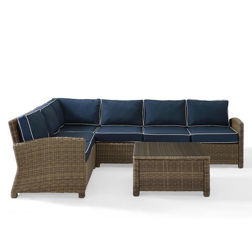 Bradenton 5Pc Outdoor Wicker Sectional Set Navy/Weathered Brown - Picture 7 of 12