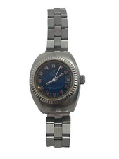 Lorenz Edox Watch 21 Jewel Incabloc Automatic Blue Face Date All Stainless Steel