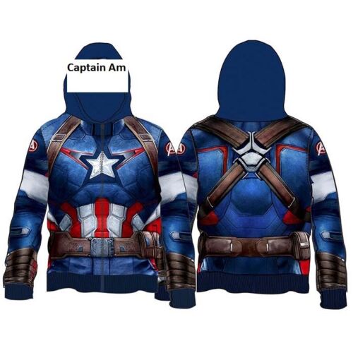 $50 NWT Men's Captain America Marvel Dc Superhero Hoodie Mask Jacket All Sizes - 第 1/2 張圖片