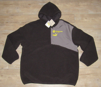 Puma BVB Borussia Dortmund Sherpa Black Pullover Hooded Jacket $80 size Men's XL