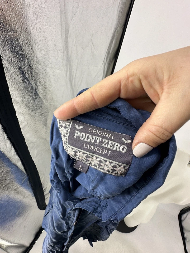 Point Zero Original Concept Large 100% Silk Shirt Blue Long Sleeve Light B28v - Image 4 of 4