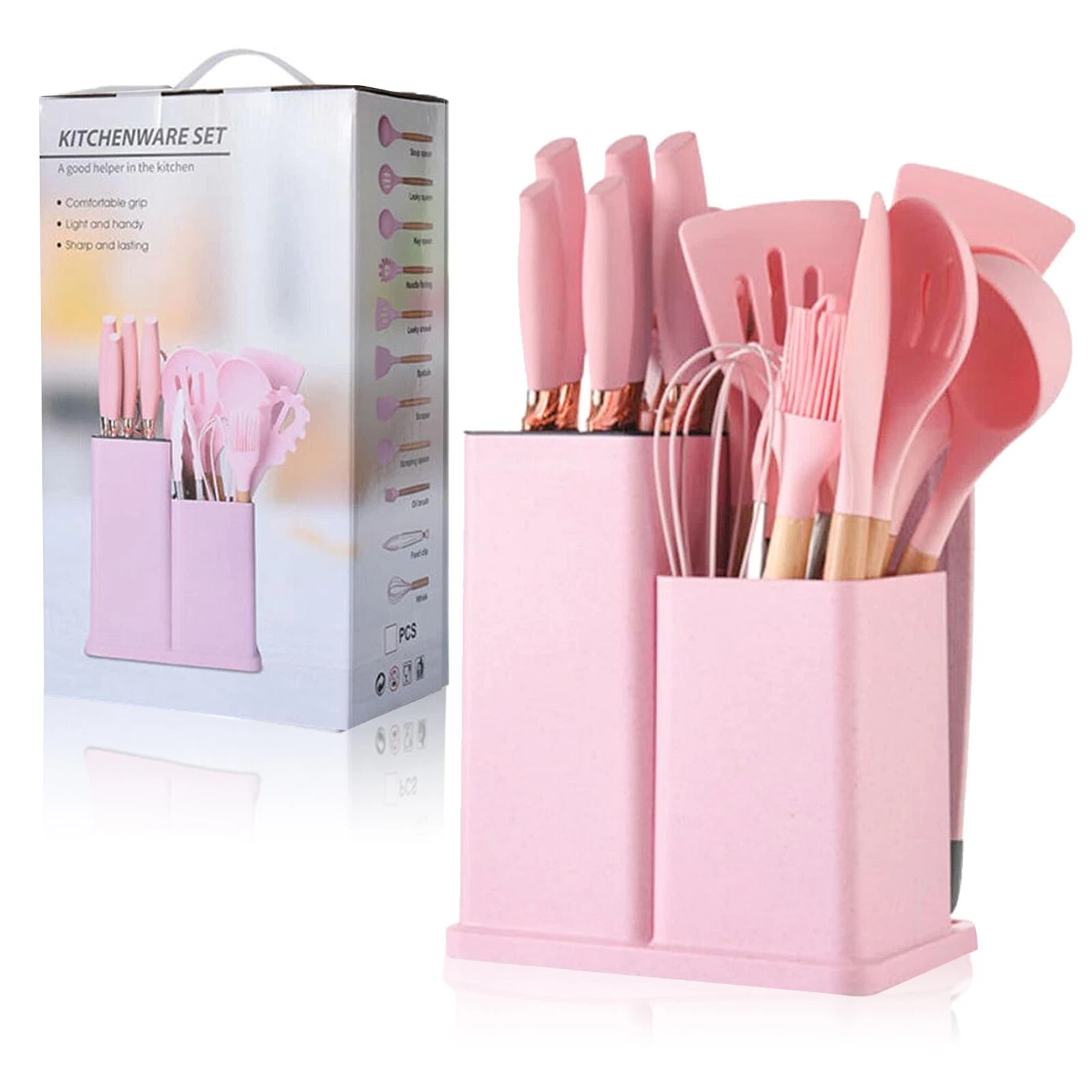 Silicone Non-Stick Kitchen Utensil Set, Wooden Handle Non Toxic BBA Free - PINK
Opens in a new windo