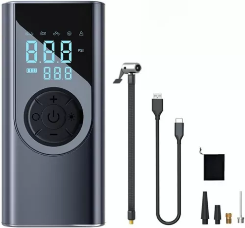 Portable Electric Air Pump with LED Light - Mini Lightweight for Outdoor & Tyres