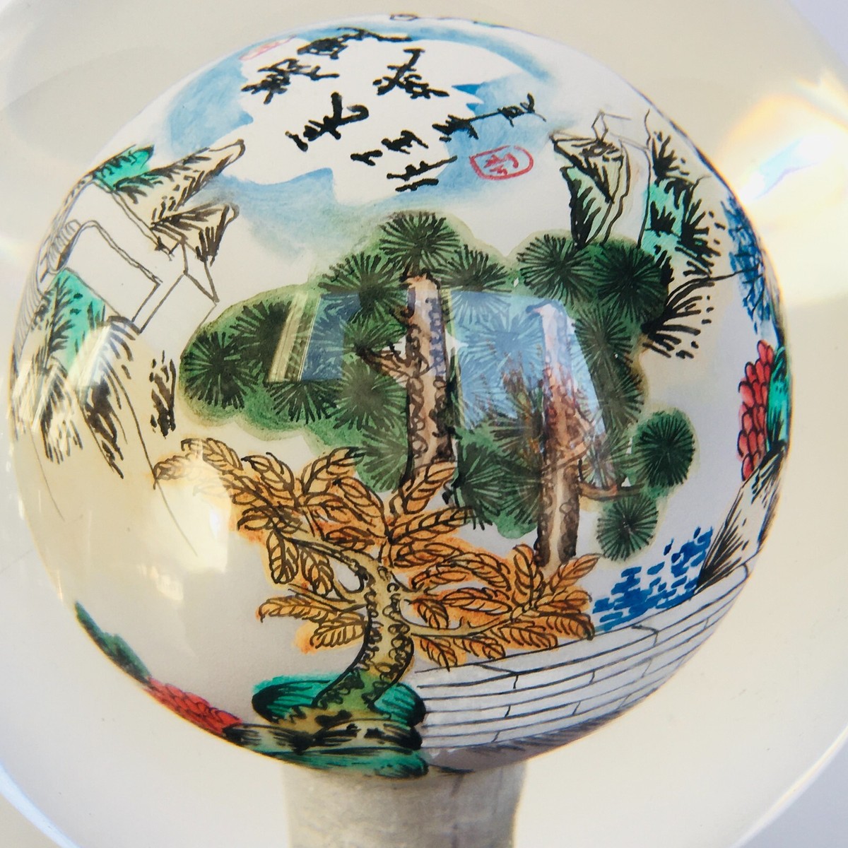 Reverse Painted Great Wall Vintage Glass Crystal Ball Sphere