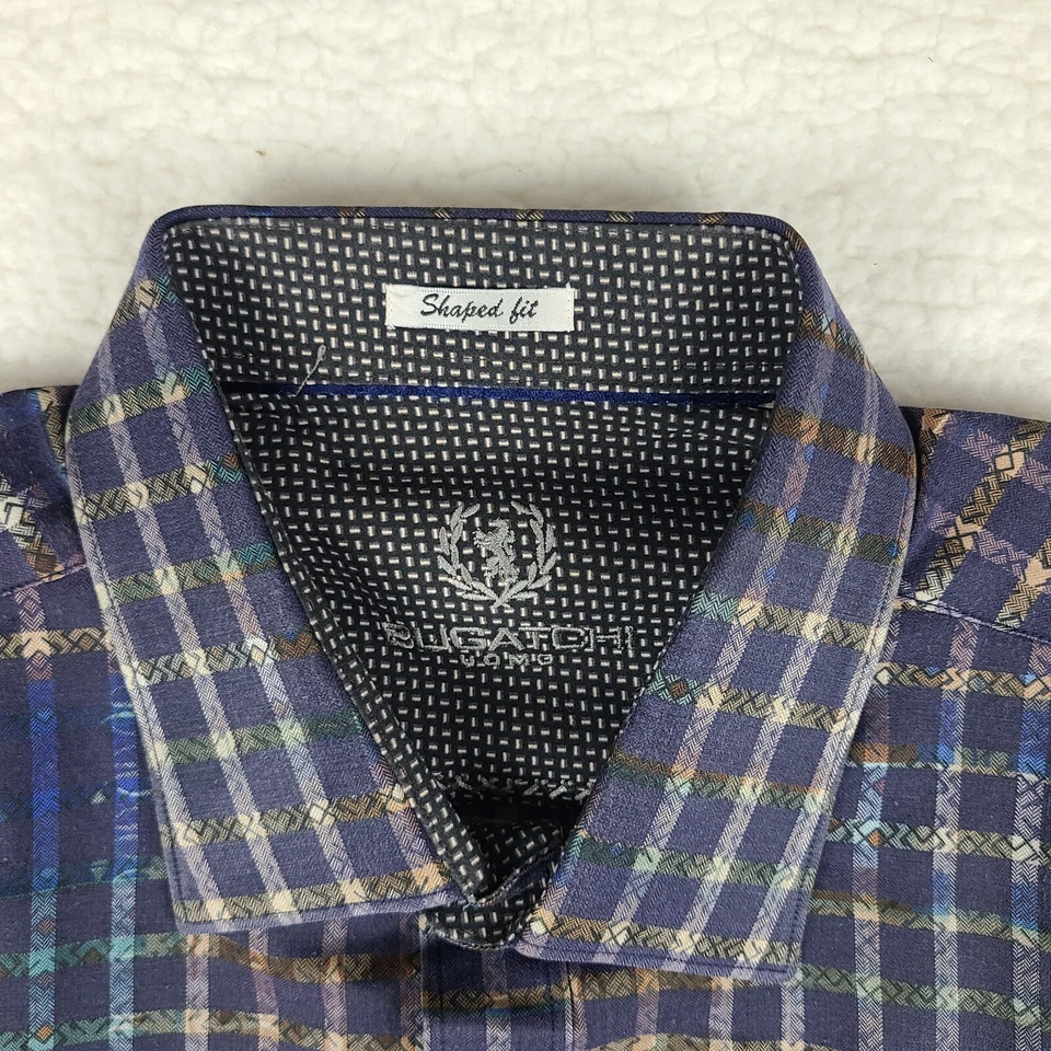 Camisa Bugatchi Uomo Para Hombres XL Azul Ajuste Geométrico Vestido Abotonado Foto 4 de 4