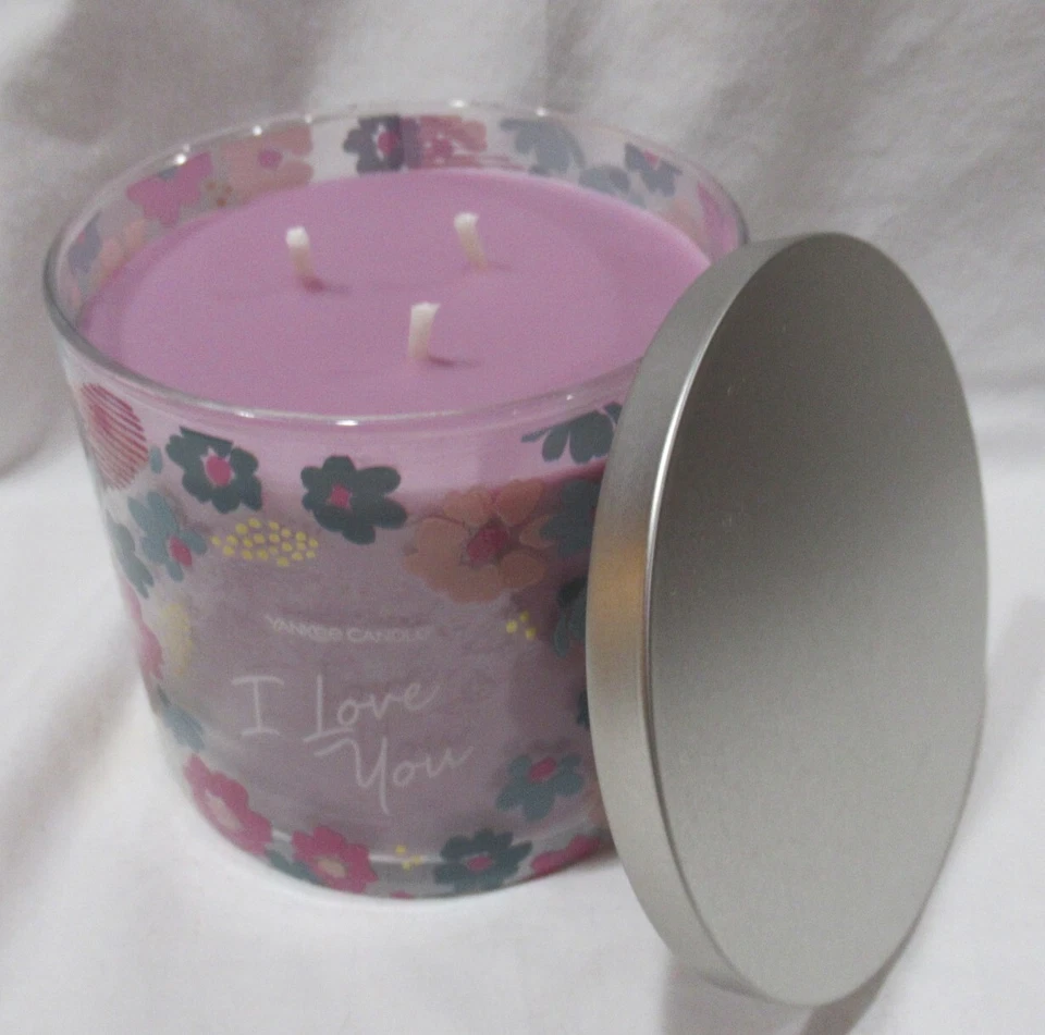 Yankee Candle tarro de 3 mechas 14,5 oz "Te amo" orquídea salvaje primavera púrpura Foto 2 de 4