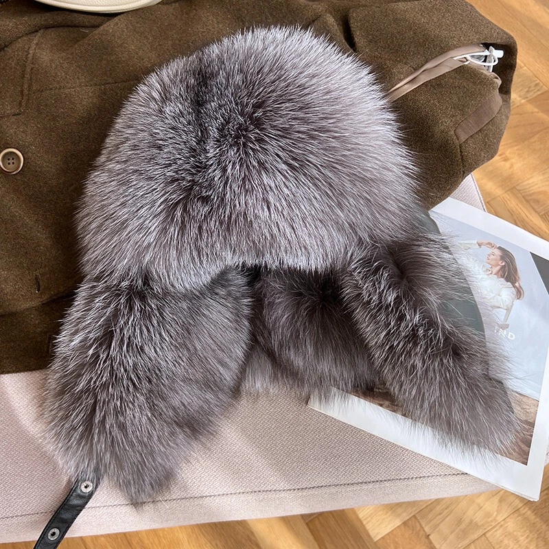 Unisex Real Fox Fur Hat Russian Ushanka Hat Aviator Trapper Hunter Cap Earlaps - Image 4 of 4