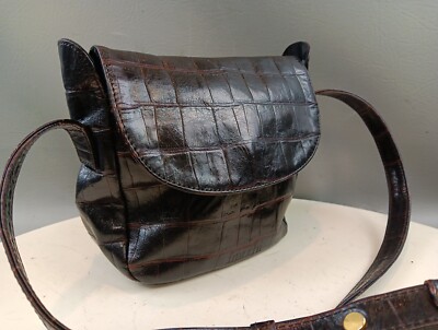 Franchi Crossbody Bag Brown Croc Embossed Genuine Leather GUC