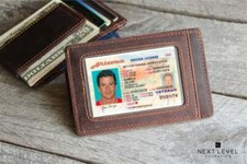 Cowhide Leather Money Clip With ID Window, Slim Wallet Card Holder