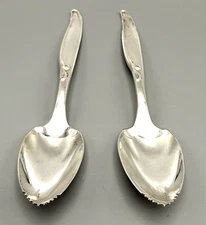 2) WM Rogers IS "Sweep" pattern  Serrated Grapefruit Spoons Silverplate 1950's