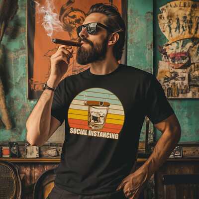 Social Distancing Cigar Bourbon Vintage T-Shirt Cigars Tee Shirt Cigar Style Co.