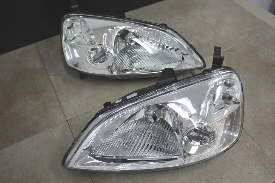 Para 01-03 Honda Civic EM ES JDM faróis cromados com refletor transparente cupê de 2 portas - Imagem 2 de 2