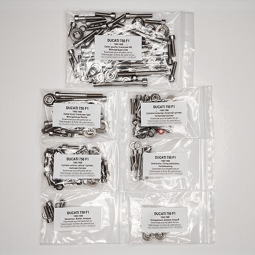 Vis Allen moteur Ducati 750 F1 1985-1988 kit complet de visserie inox carters