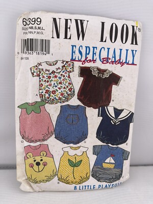 New Look #6399 Uncut Infant Baby 8 Playsuits Romper SZ NB,S,M,L Pattern 1995