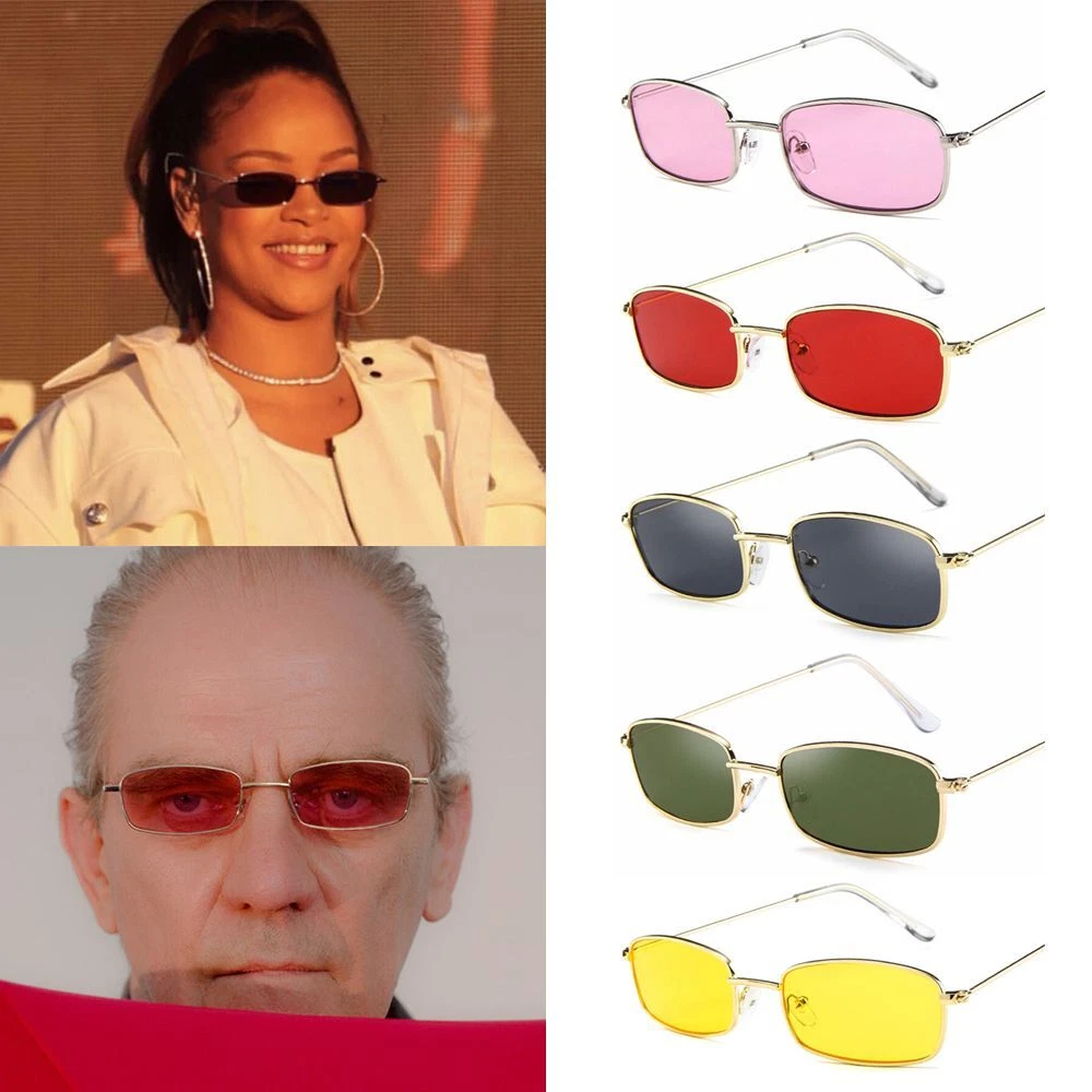 Unisex UV400 Sun Glasses Rectangle Sunglasses Metal Frame Small Retro Shades