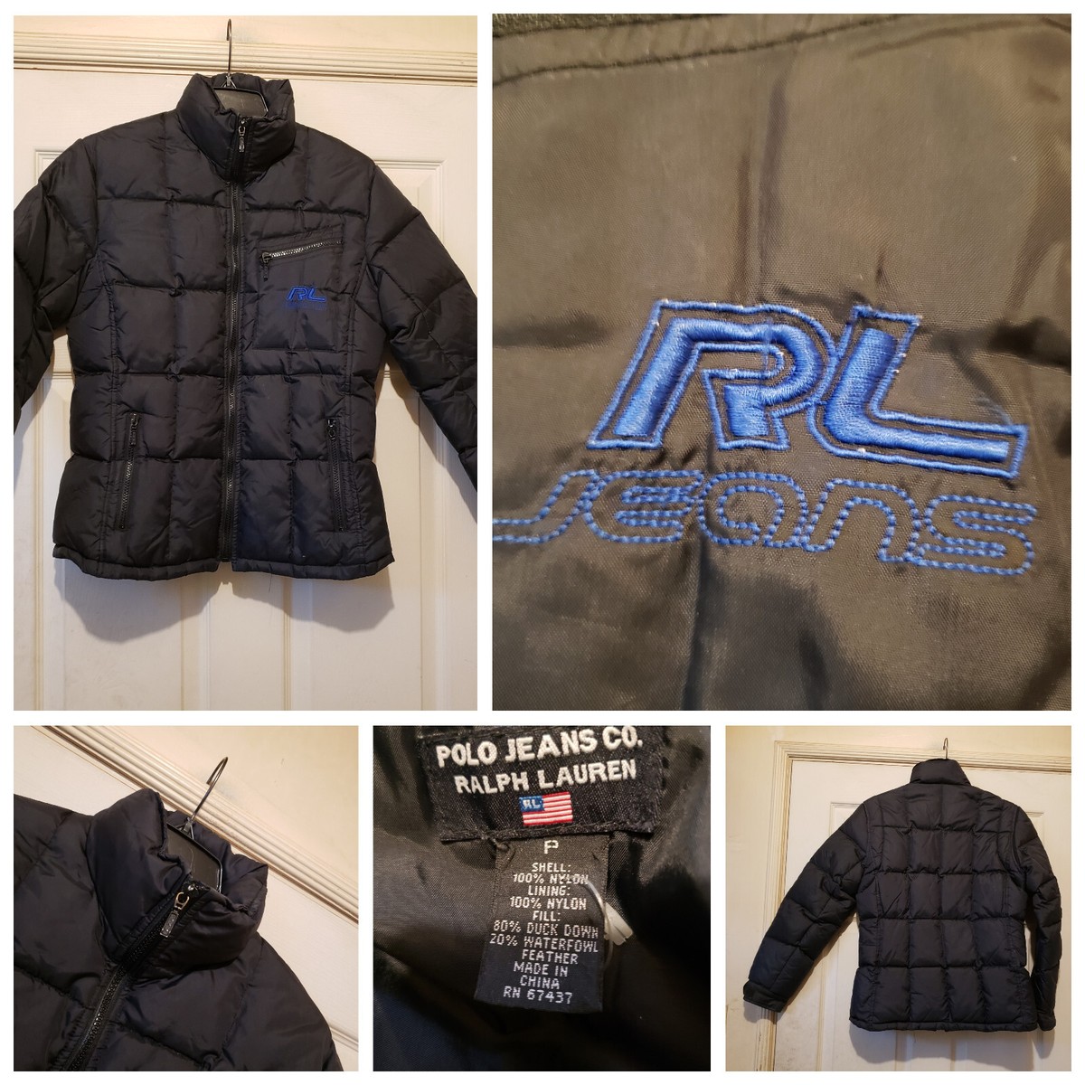 Ralph Lauren Polo Jeans Jacket Womens Petite Black Down Puffer Cozy Warm  Preppy