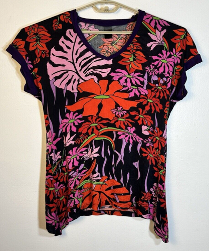 Custo Barcelona Women's Medium Multicolor Floral V Neck Drop Shoulder Tunic