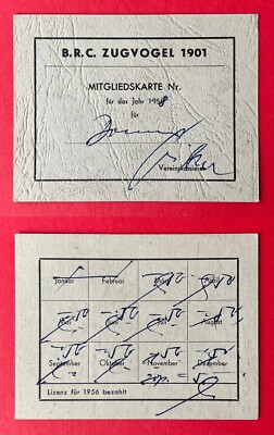 alte Mitgliedskarte B. R. C. Zugvogel 1901 Berliner Radfahrer Club 1958 ( 153724